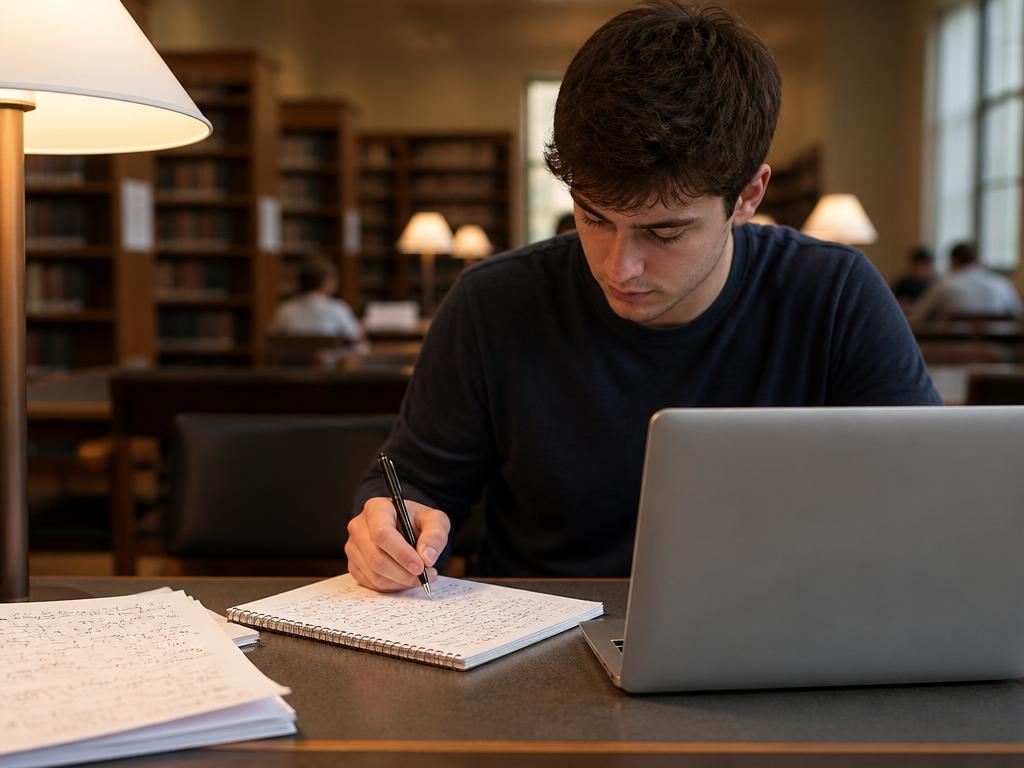 Un étudiant du collégial révise ses notes de calcul avec un portable