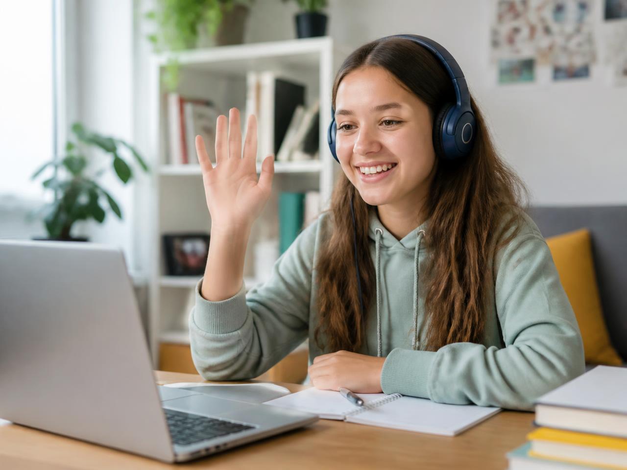 Une élève participe à une séance de tutorat en ligne depuis la maison
